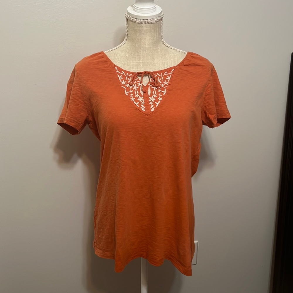 Muted spice orange Embroidered peasant T